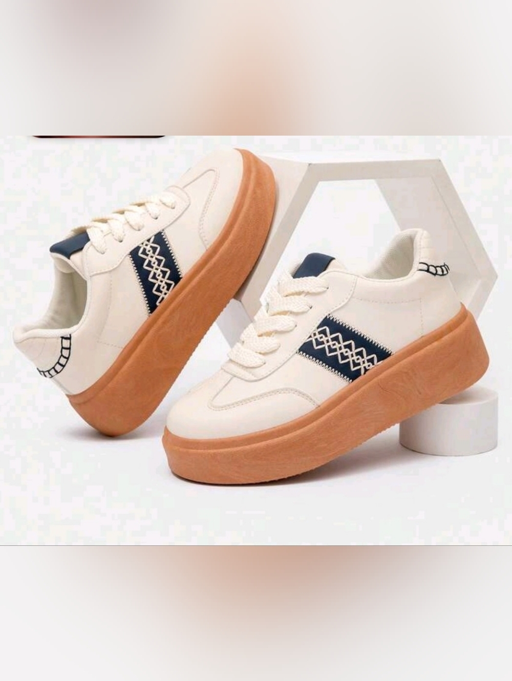 White & Tan Platform Sneakers for Women
